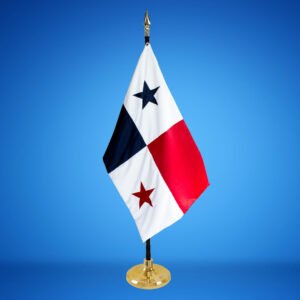 Bandera de Panamá Protocolo con poste y base, confeccionada por Banderas del Istmo